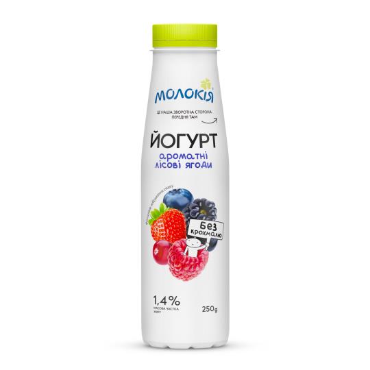 Йогурт Лісова ягода (1,4%), Молокія 250 мл  "Родинна Кобваска"