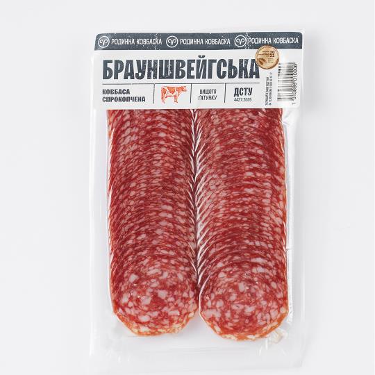 Ковбаса сирокопчена Брауншвейгська в/г нарізка  80г "Родинна ковбаска"