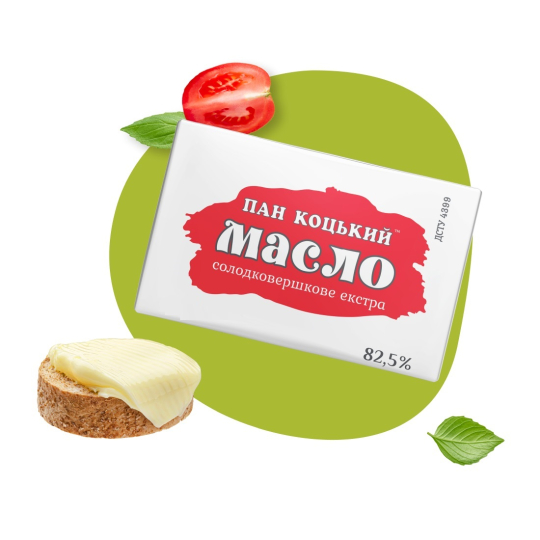 Масло солодковершкове Екстра 82,5%, 500г ТМ Пан Коцький "Родинна ковбаска"