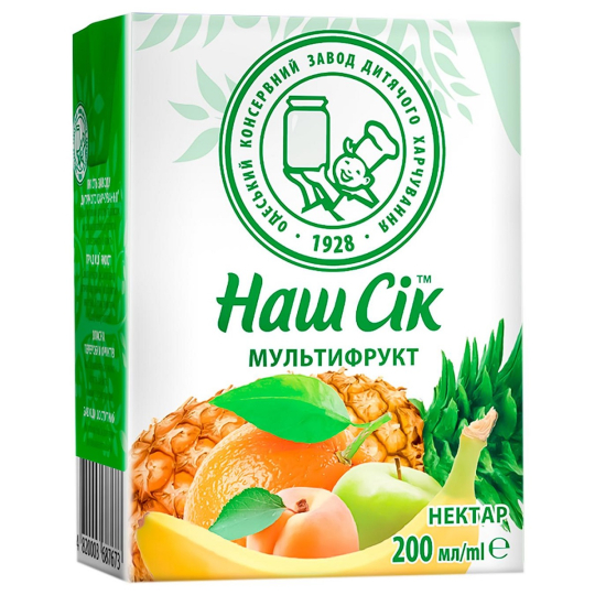 Нектар мультифруктовий Tропічна серія, 0,2л Наш Сік "Родинна ковбаска"